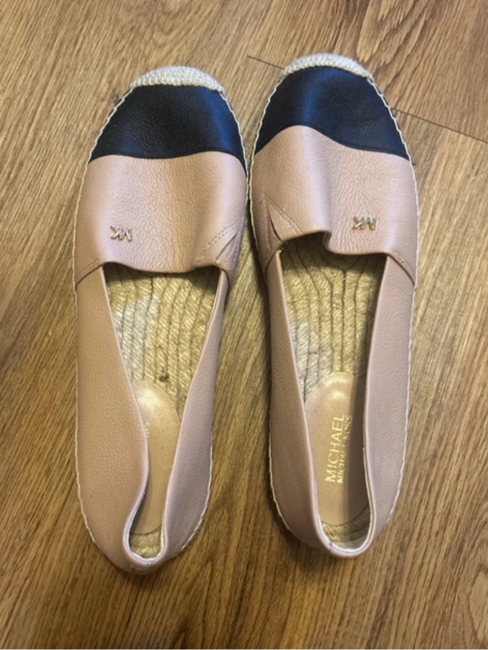 Michael Kors Blush Pink and Black Leather Slip-On Espadrilles